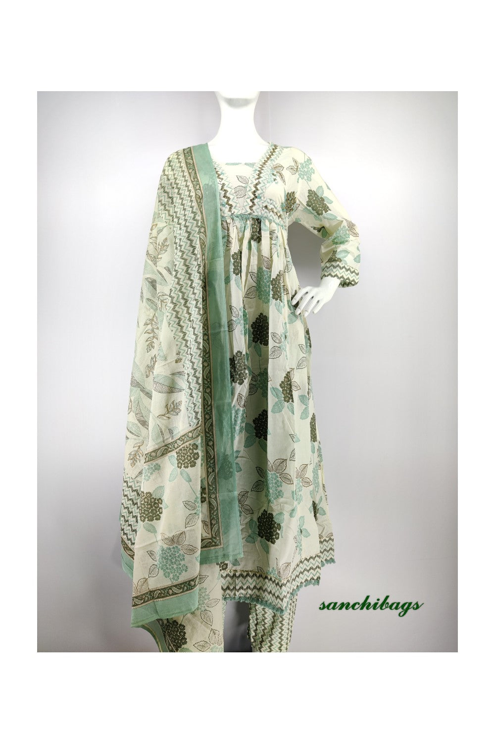 White Salwar Set with Floral Print