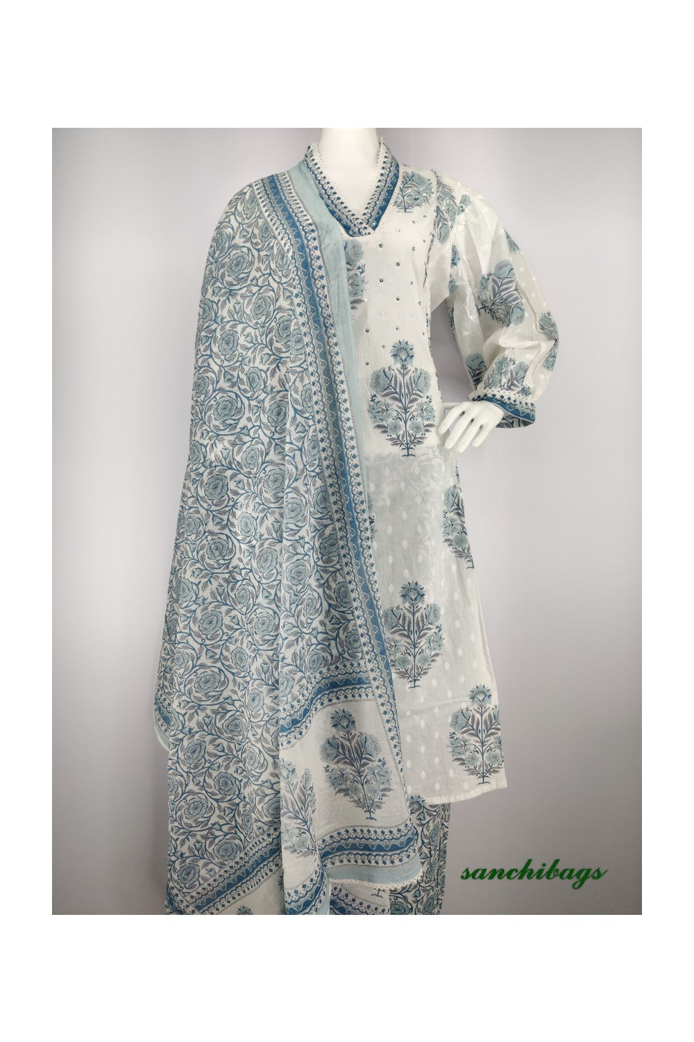 White and Blue Salwar Set