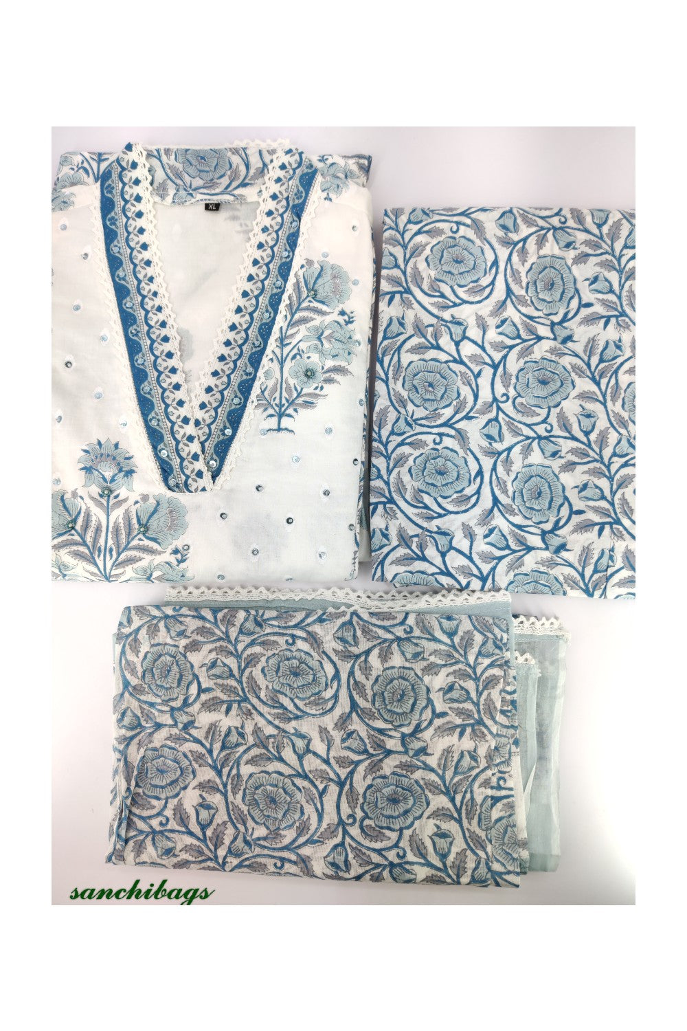 White and Blue Salwar Set