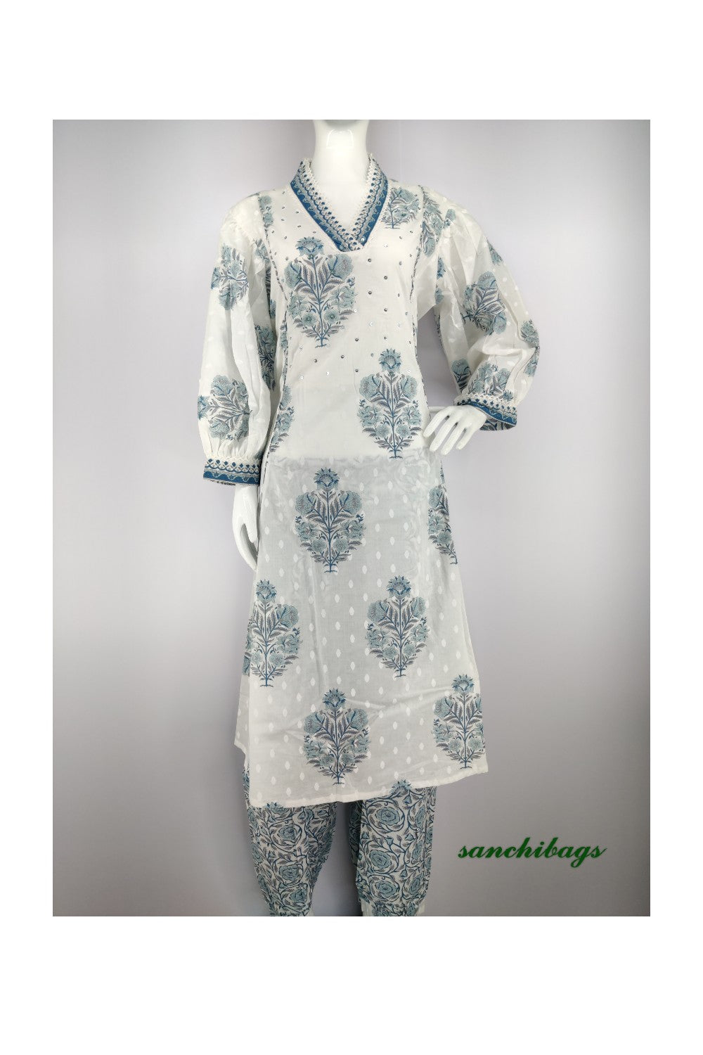 White and Blue Salwar Set
