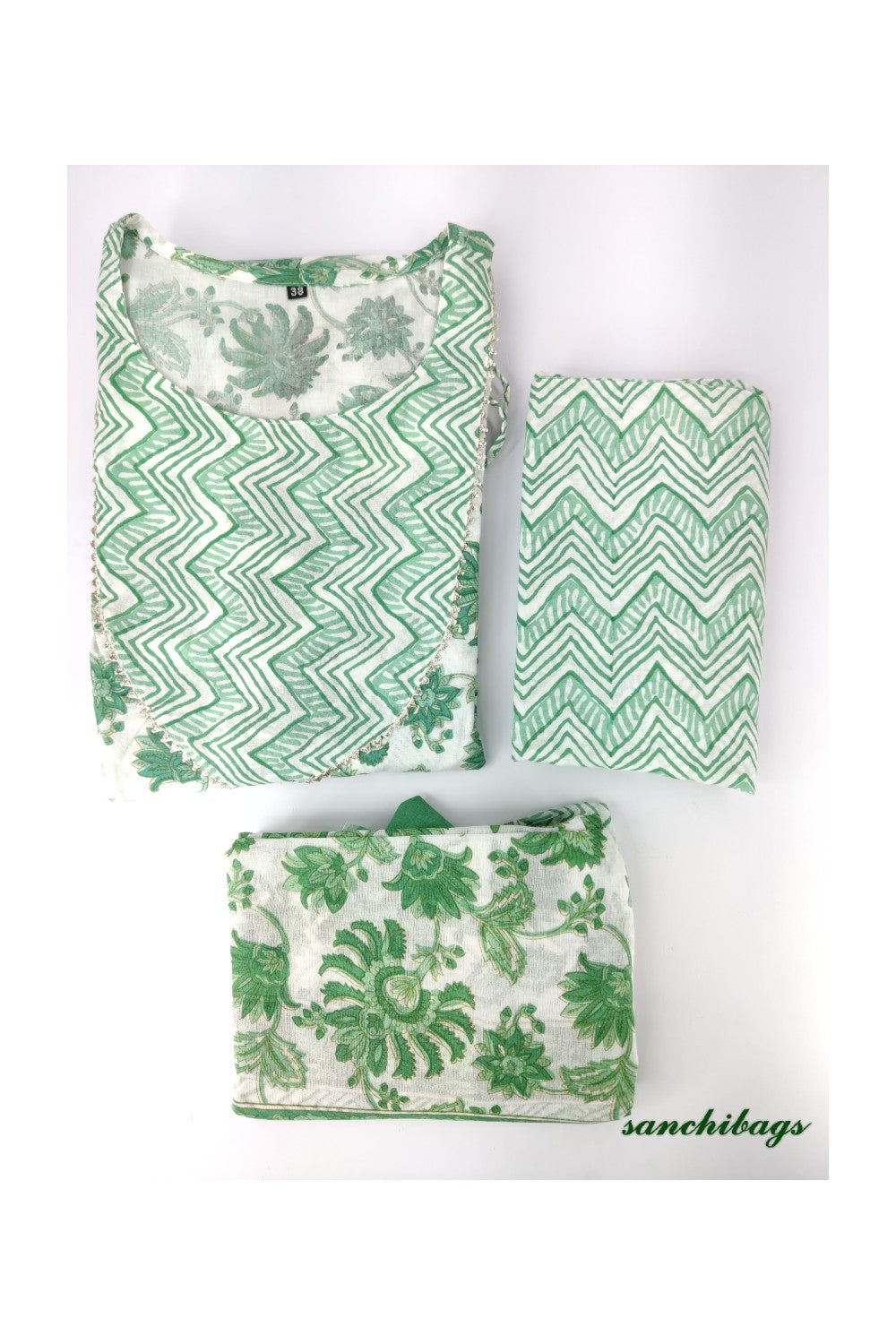 White and Green Salwar Set