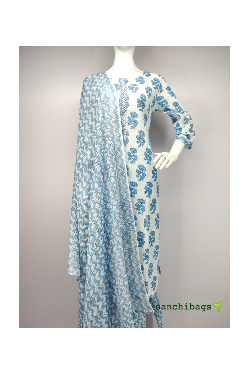 WHITE AND BLUE SALWAR SET