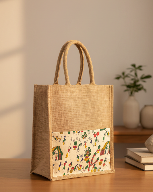 Jute Lunch Bag with warli