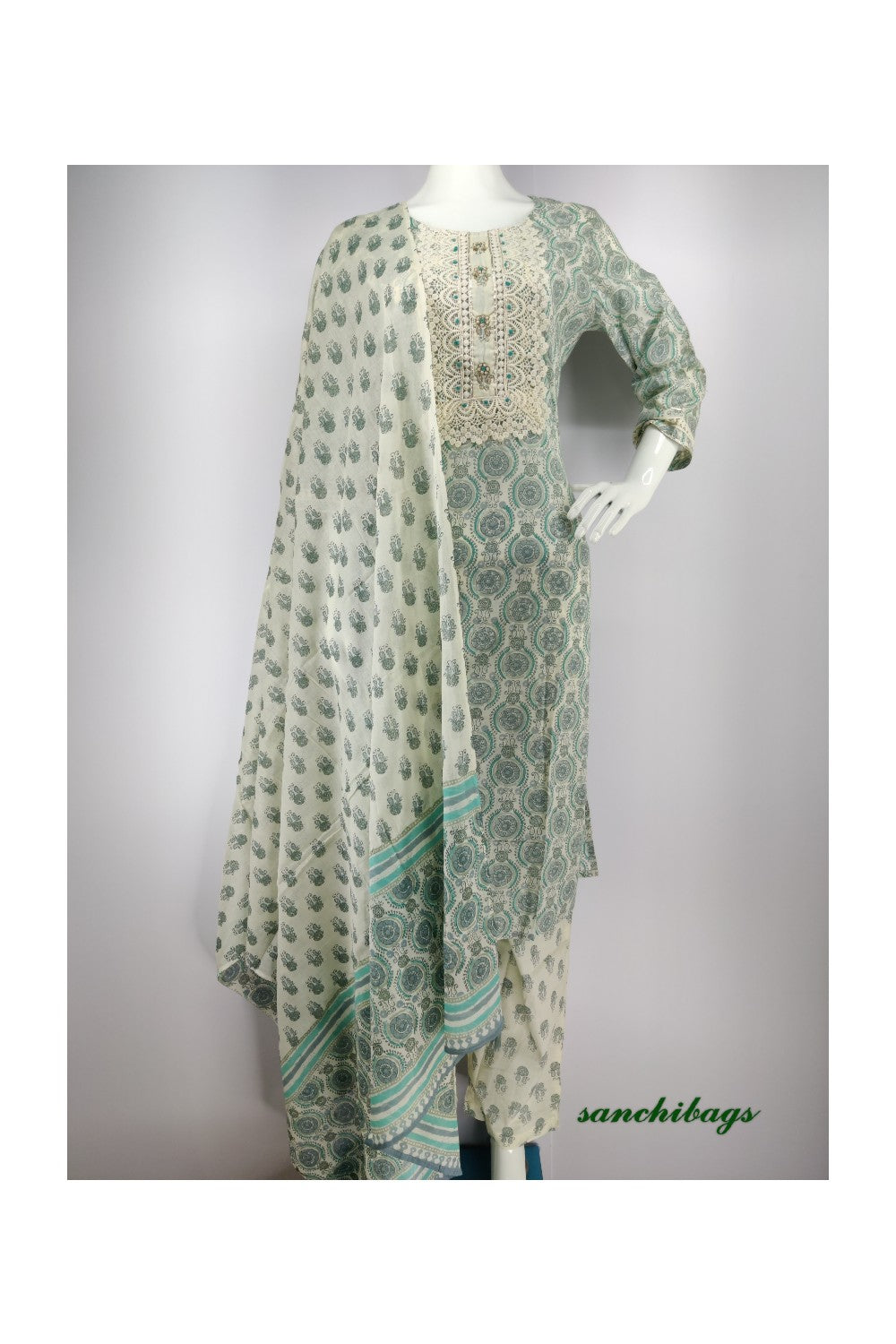 White and Blue Salwar Set