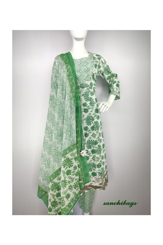 White and Green Salwar Set