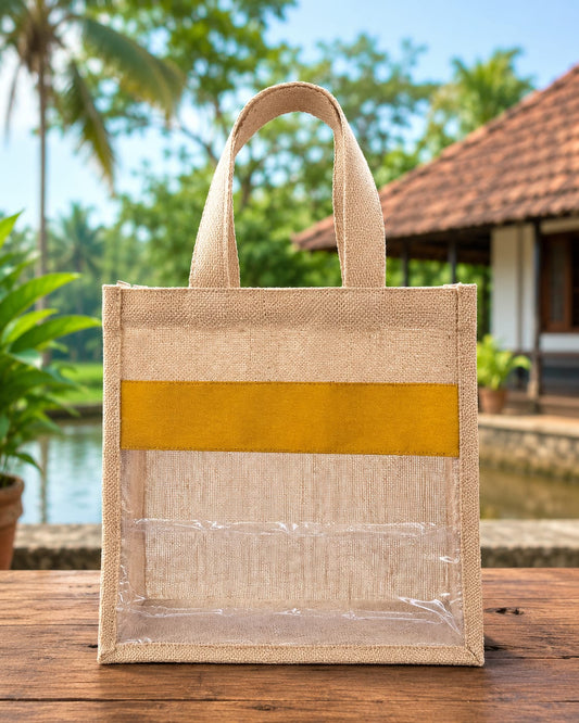 ONAM THEMED OXFORD JUTE BAG -SET OF 25 BAGS -TRANSPARENT FRONT PANEL